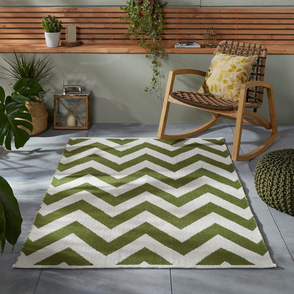 Brittany Chevron Flatweave Indoor Outdoor Rugs in Green